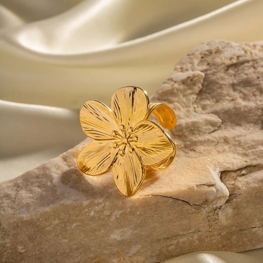 Bague 'grande fleur' en acier inoxydable