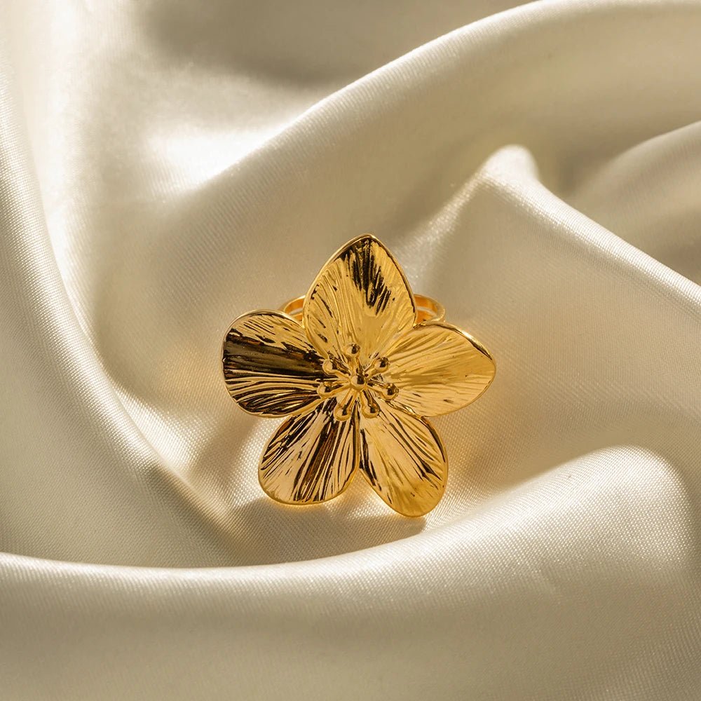 Bague 'grande fleur' en acier inoxydable